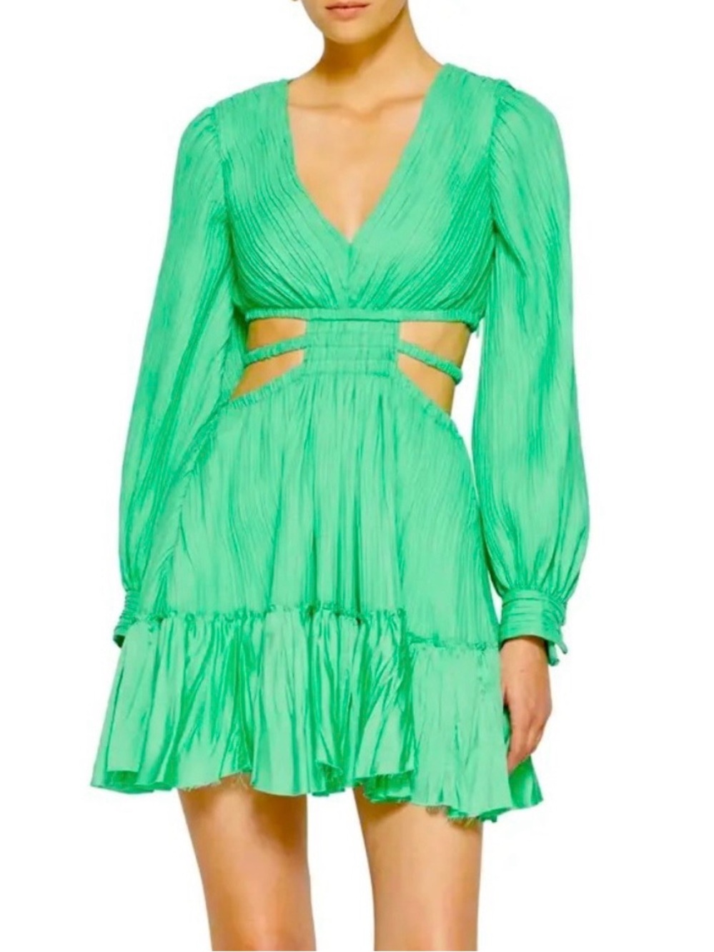 Jonathan Simkhai Mint Green Long-Sleeve Cutout Mini Dress M